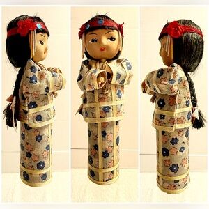 Vintage Japanese Kimono Doll Figurine Kokeshi Style Geisha Souvenir 7”